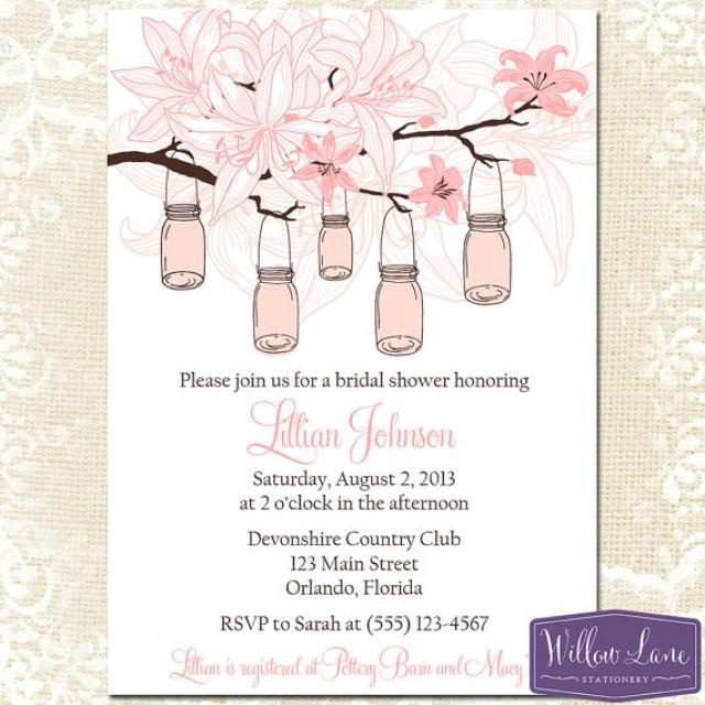 Pink Mason Jar Bridal Shower Invitation Hanging Mason Jars