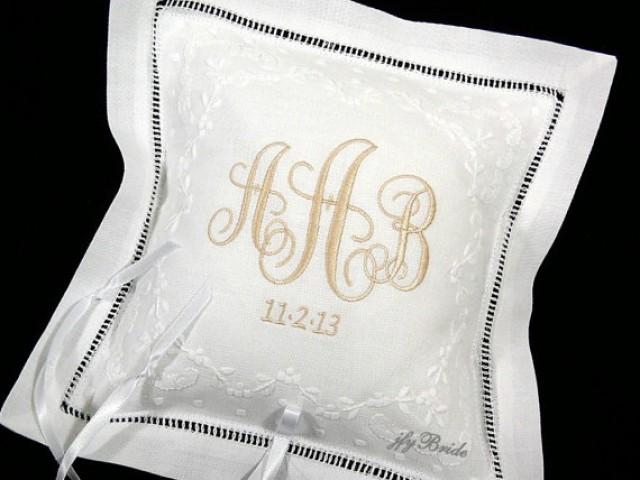 Monogram wedding ring bearer pillow