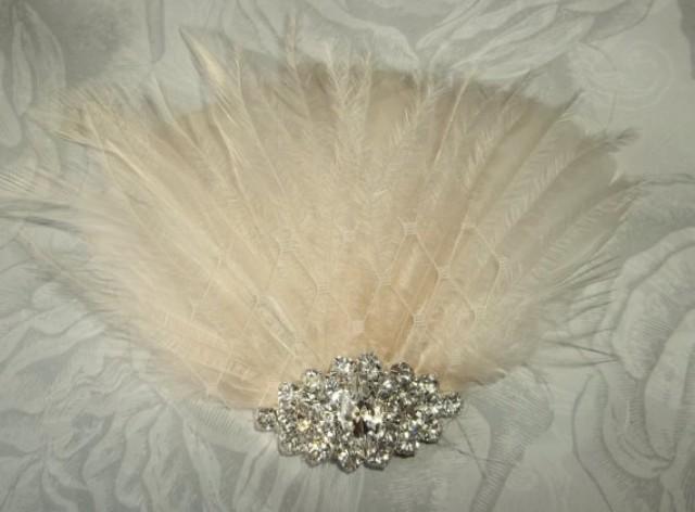 wedding photo - Ivory Feather Fascinator, French Netting,Rhinestone, Bridal Wedding, Special Occasion, Ship Ready