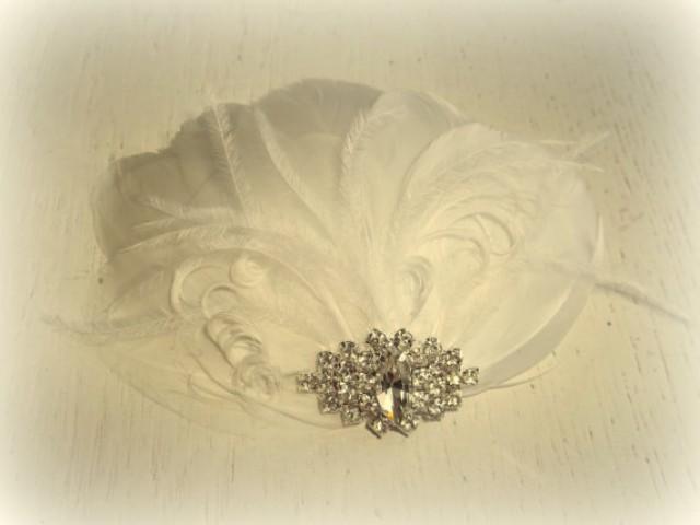 wedding photo - Wedding Bridal Fascinator, Feather Hair Clip, Hair Accessory, White, Ivory, Off White, Champagne or Black NEW