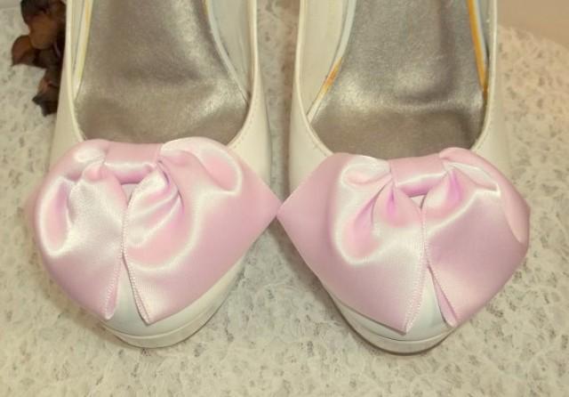 wedding photo - Vintage Style Shoe Clips, Satin Bows, Light Pink, White or Ivory, Shoe Clips for Bridal Shoes, Everyday Shoes