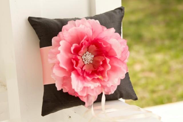 Black and pink wedding ring pillow