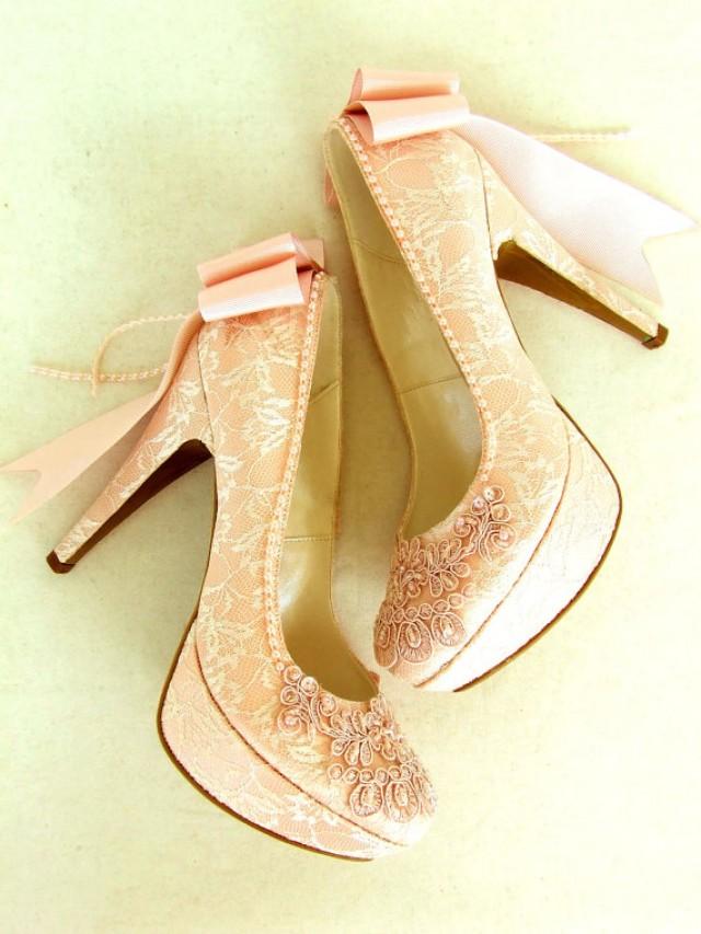 blush lace wedding shoes