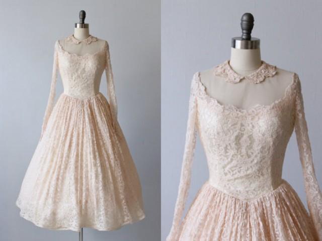 wedding photo - Vintage 1950s Wedding Dress / 50s Tea Length Dress / Blush Pink Dress / 50s Wedding Dress / Kiss Me