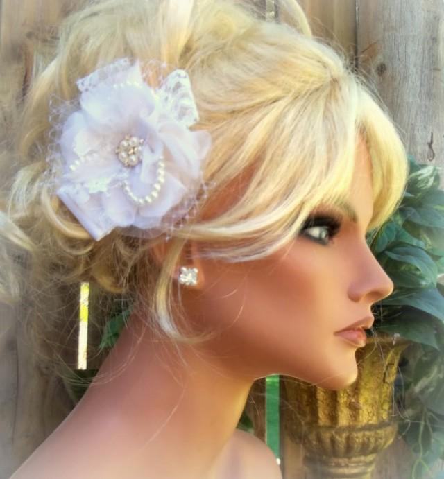 wedding photo - Wedding Bridal Fancy Fascinator, Pearls Rhinestones, French Net, Lace, Bride, Bridesmaids, Flowergirl, Hair Clip Etsy Custom Made