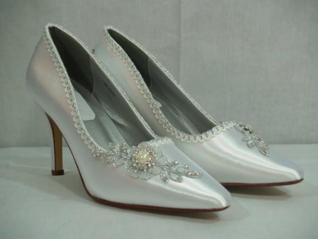 wedding photo - Wedding Shoes White Silver high heels