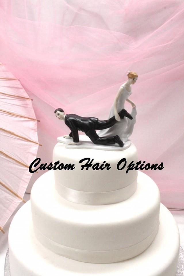 wedding photo - Personalized Wedding Cake Topper - Funny Cake Topper - Escaping Groom - Bride With The "Upper Hand" - Weddings - Cake Topper - Funny