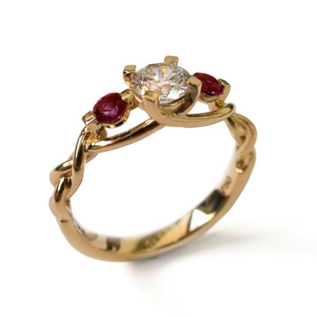 wedding photo - Braided Engagement Ring - Diamond and Rubies engagement ring,yellow gold diamond ring, engagement ring, celtic ring, three stone ring