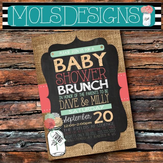 baby menu shower brunch Mason SHOWER BABY Vintage Burlap Chalkboard Any Color BRUNCH Jar Twins
