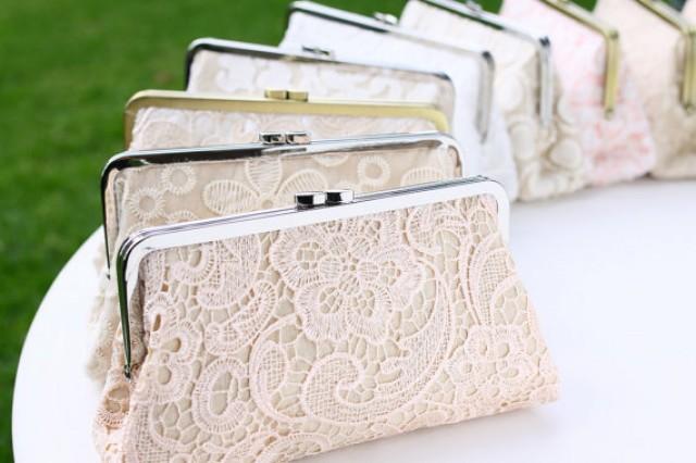 wedding photo - Lace Clutches Bridal Clutches / Personalised Bridesmaid Clutches / Wedding Gift - Set of 5