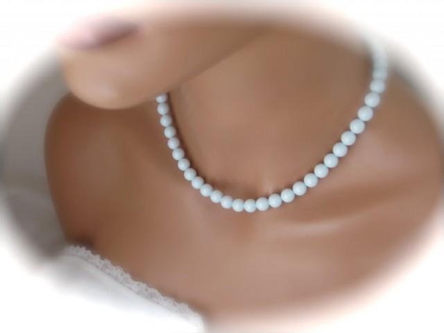 wedding photo - Blue Bridesmaid Jewelry Necklace and Earrings Swarovski Pearls Wedding Jewelry