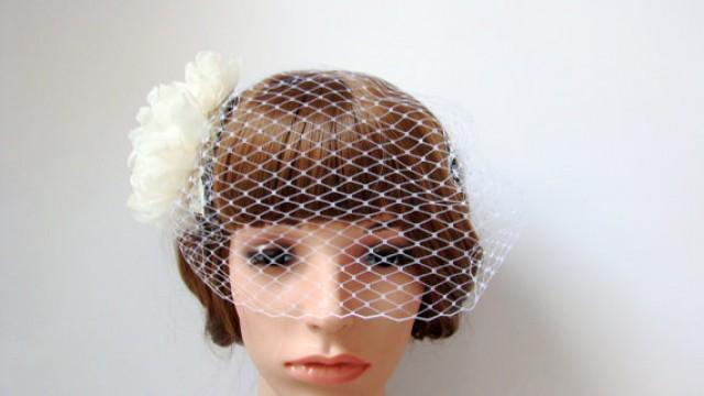 wedding photo - Chiffon Flower Birdcage Veil - Wedding Veil Bridal Veil Blusher Veil Bridal Headpiece with Flower Hair Comb