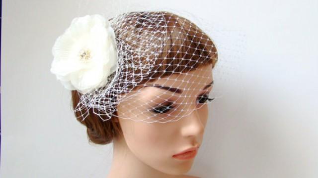 wedding photo - Wedding Veil Birdcage Veil - Blusher Veil Bridal Headpiece, Bird Cage Veil ivory Birdcage Veil