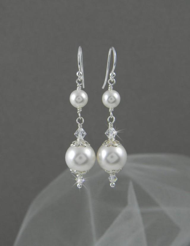 wedding photo - Bridal Earrings Long Dangle Pearl wedding earrings Swarovski Wedding jewelry, Swarovski Pearls, Swarovski Crystals, Abigail Earrings