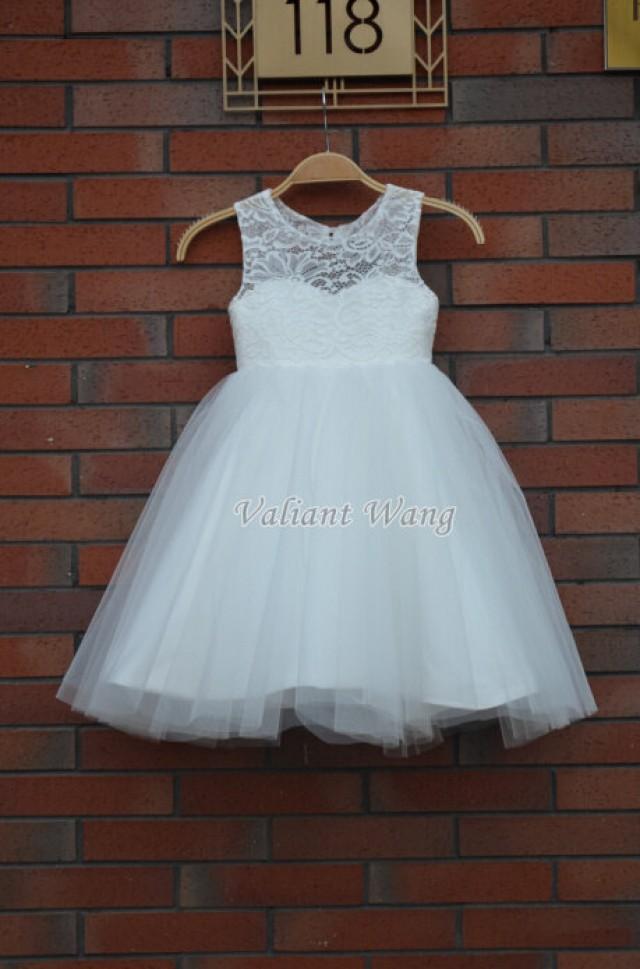 wedding photo - Lovely Ivory Lace Flower Girl Dress Wedding Baby Girls Dress Tulle Rustic Baby Birthday Dress Knee Length