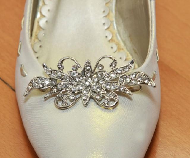 wedding photo - A Pair Of Crystal Shoe Clips,Bow Rhinestone Shoe Clips,Wedding Bridal Shoe Clips,Butterfly Crystal,Shoes Decoration,Dance Shoe Clips
