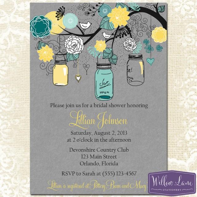 Mason Jar Bridal Shower Invitation Invite Mason Jar Bridal Shower Invitation Invite Gray Yellow Turquoise Wedding 1312 Printable 2237692