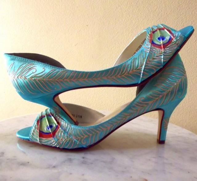 Tiffany Blue Wedding Shoes , Bridal Peacock Shoes, Peacock Feather
