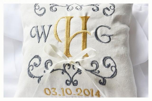 Monogram wedding ring bearer pillow