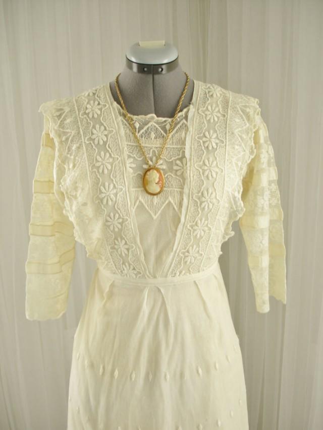Late 1800 S Edwardian Tambour Lace Wedding Day Dress 2239628