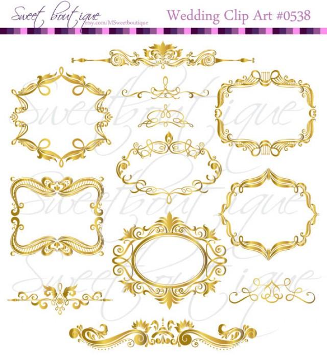 GOLD Digital Frames Scrapbook Border Clipart Ornate Flourish Vintage