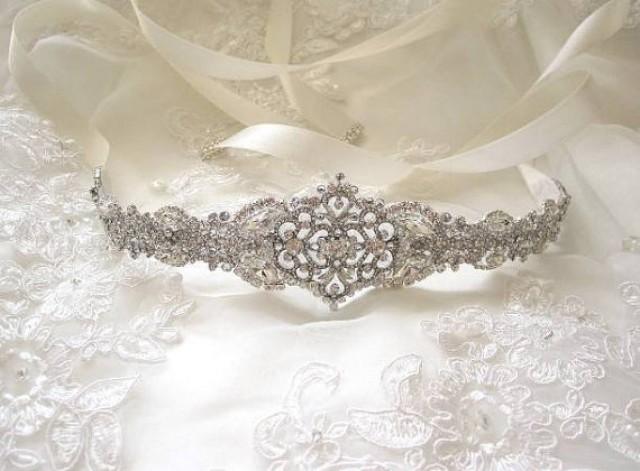 wedding photo - Tanya Wedding sash,bridal belt,rhinestone sash,bridal ribbon sash,Bridal Crystal sash,bridal accessories, vintage, art deco