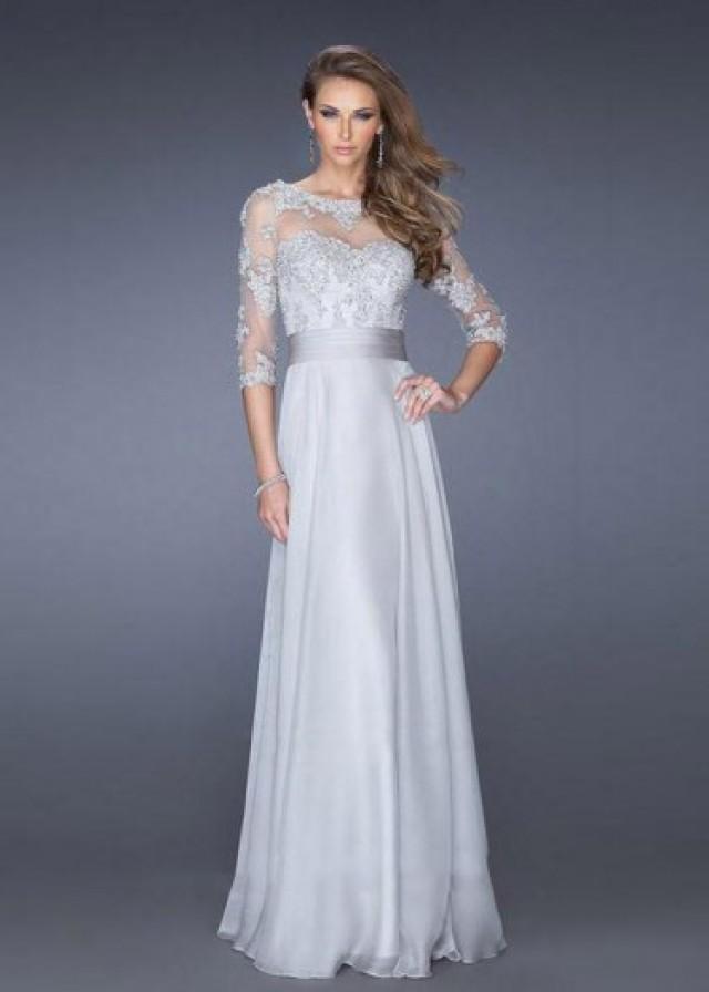 wedding photo - Fashion Cheap 2015 Gray Sheer High Illusion Neck Lace Half Sleeves Prom Dress
