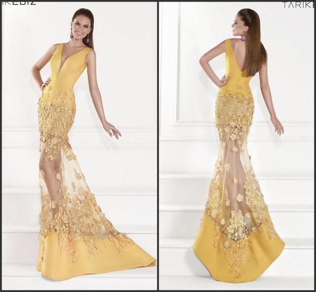 wedding photo - Bright Mermaid Yellow Sexy Evening Dresses Applique Satin 2015 Tarik Ediz Party Formal Dresses For Woman Red Carpet Prom Gowns Dress Custom Online with $111.27/Piece on Hjklp88's Store 