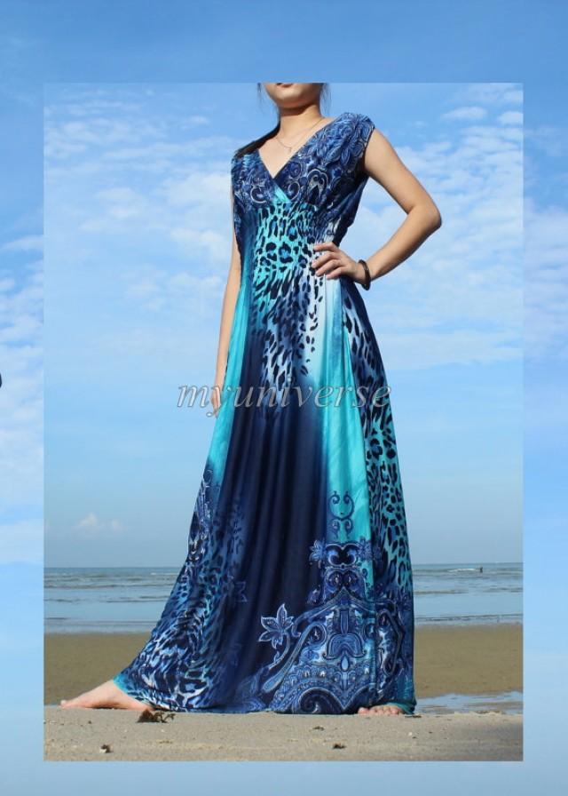 wedding photo - Plus Sizes Clothing Blue Maxi Dress Women Long Dress Prom Dress Bridesmaid Dress Leopard