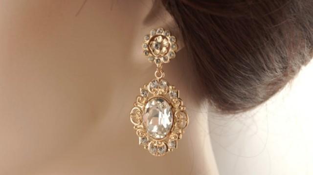 wedding photo - Rose gold crystal earrings-Rose gold bridal earrings-Rose gold art deco rhinestone Swaroski crystal earrings - Wedding jewelry