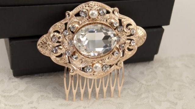 wedding photo - Bridal hair comb-Rose gold vintage inspired swarovski crystal art deco rhinestone bridal hair comb-Bridal accessories-Bridal headpiece