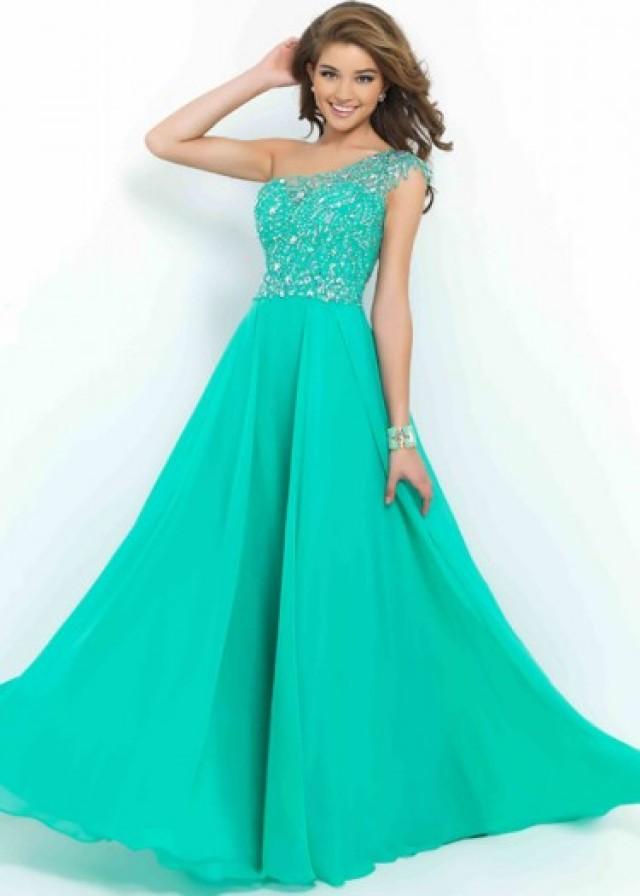 wedding photo - Fashion Cheap Fitted Illusion One Shoulder Beaded Chiffon Green Evening Dress
