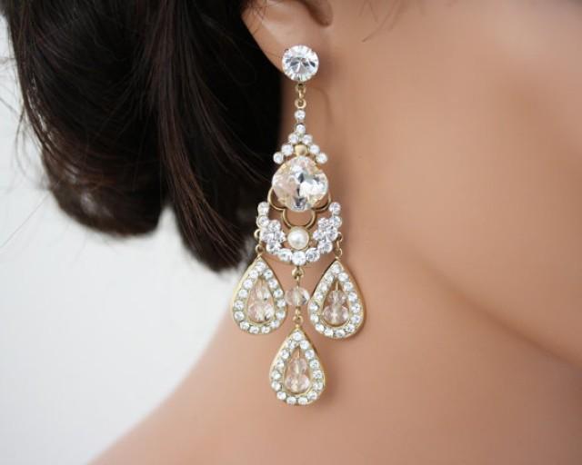 Gold Chandelier Earrings Large Statement Wedding Earrings Wedding