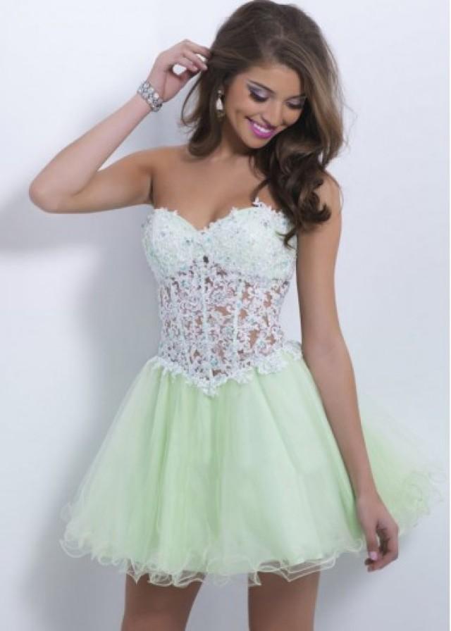 wedding photo - Fashion Cheap Light Green Sexy Bra-Shaped Jeweled Lace Short Prom Dress 2015 $243