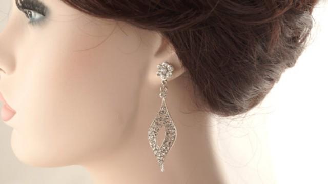 wedding photo - Bridal earrings-Vintage inspired art deco earrings-Swarovski crystal rhinestone navette earrings-Antique silver earrings-Vintage wedding