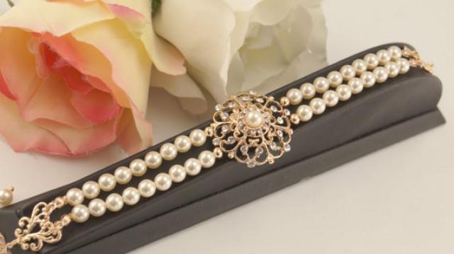 wedding photo - Bridal rose gold bracelet-Vintage inspired art deco Swarovski crystal bridal bracelet-Wedding jewelery-Bridal bracelet-Bridesmaid gift