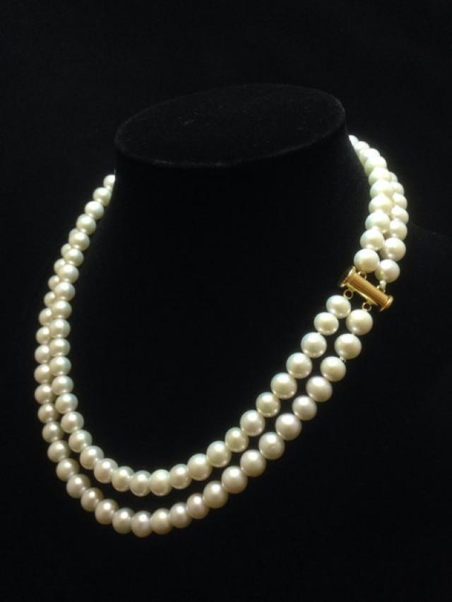 wedding photo - Only 1 left! Store Special,Genuine Pearl Necklace, Freshwater Pearl Necklace,Top AAA Genuine Pearl, Double Strand Pearl Necklace from ADARNA GALLERY