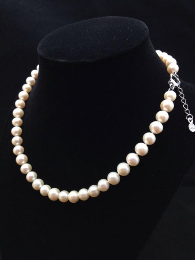wedding photo - 16 Inches Genuine Pearl Necklace, AA  Pearl Necklace, Genuine Pearl Necklace, Free 7mm AAA Pearl Studs from ADARNA GALLERY