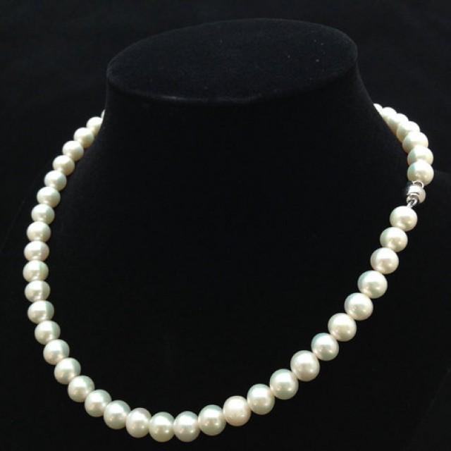 wedding photo - 16 Inches Genuine Pearl Necklace, AA  Pearl Necklace, Genuine Pearl Necklace, Free 7mm AAA Pearl Studs from ADARNA GALLERY