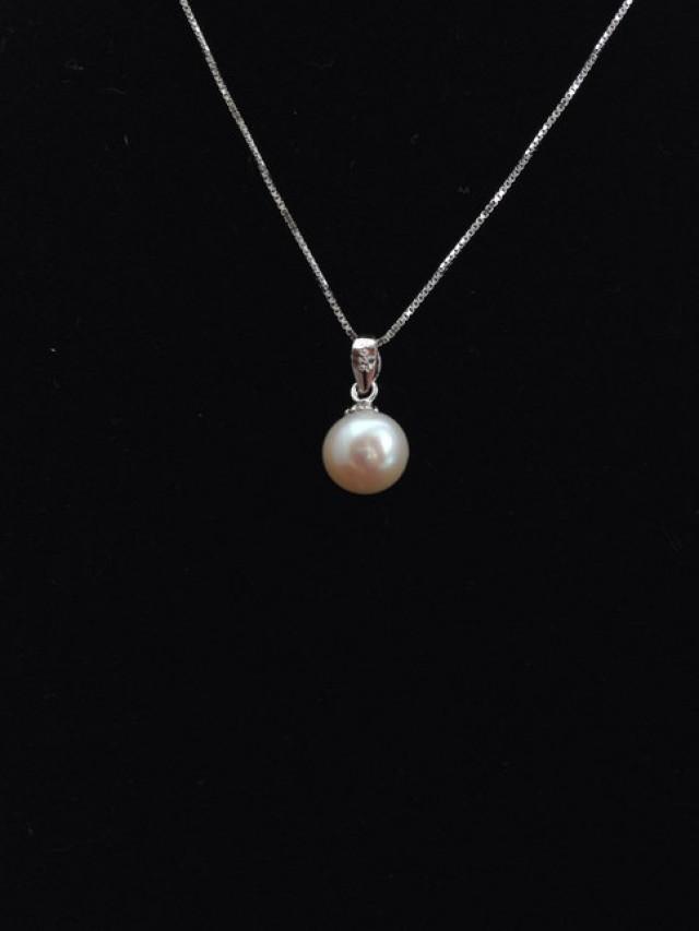 wedding photo - Genuine Pearl Pendant Necklace, 8mm AAA  Genuine Pearl with 16 Inches 925 Silver Necklace, Pearl Silver Pendant, from ADARNA GALLERY