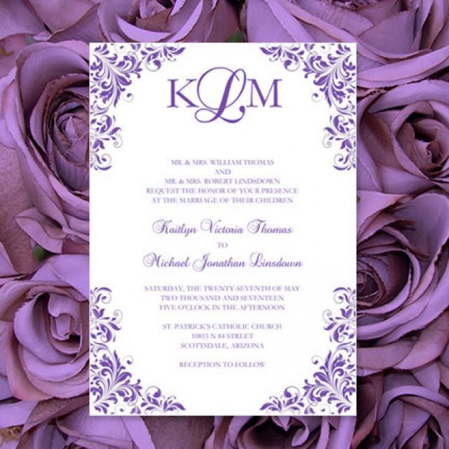 Purple Wedding Invitations "Kaitlyn" Printable Templates Make Your Own