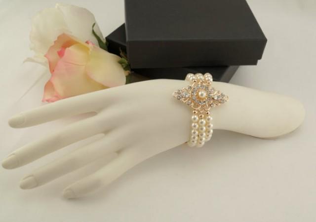 wedding photo - Bridal rose gold bracelet-Vintage inspired art deco Swarovski crystal bridal bracelet-Wedding jewelery-Bridal bracelet-Bridesmaid gift