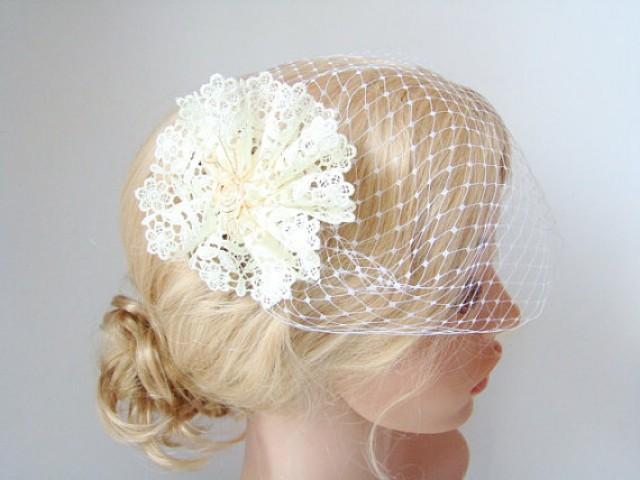 wedding photo - Ivory Birdcage Veil Fascinator Lace Bridal Headpiece Netting Bandeau Veil Short Veil Bridal Hair Comb Wedding Hair Accessories