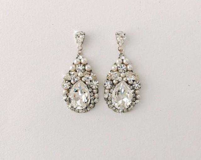 wedding photo - Wedding Earrings, Bridal Earrings, Vintage Style, Swarovski Crystals, Pearl Earrings, Teardrop Earrings, Bridal Jewelry - PAIGE