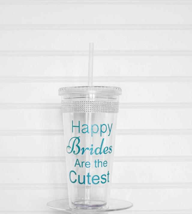 wedding photo - Wedding cups, Personalized Tumbler, Bride Tumbler, Happy Bride Quote, Personalized Wedding Cup, Bride Tumbler, Bridal Shower Gift, Bling Cup