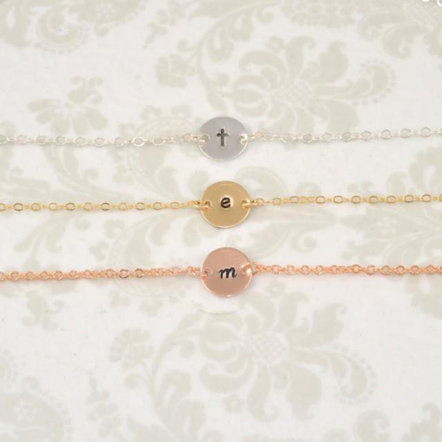 wedding photo - Single Initial bracelet, Gold Filled, Rose Gold Filled, Silver, Personalized Bracelet, Initial Disc, Mother's Bracelet, Dainty Bracelet