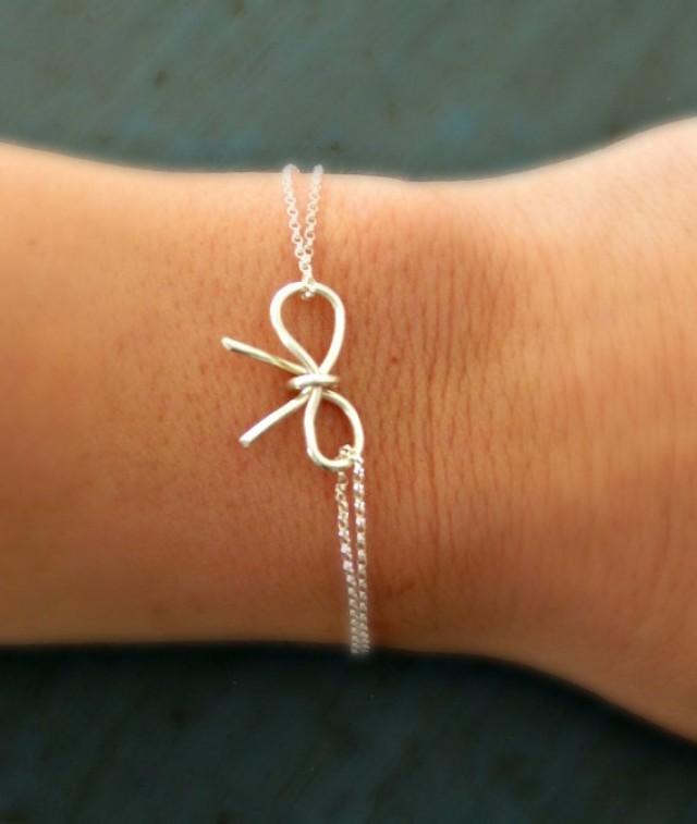 wedding photo - Sterling Silver Bow Bracelet Bridesmaid Jewelry Gifts Tie the Knot gift Bridesmaid Gift Maid of Honor Gift