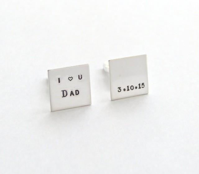 wedding photo - Father of the Bride Silver Cuff Links Square CuffLinks Groomsmen Gift Groom Gift Custom Bridal gift Custom Cufflinks Father of the Bride