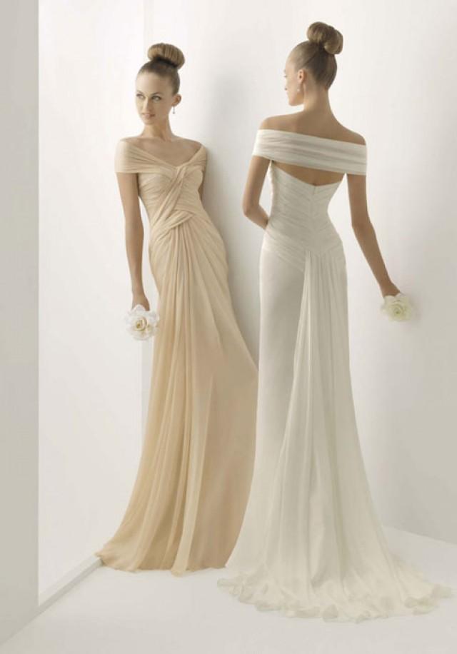 Asymmetric Waist Off-the-shoulder Column Brush Train Wedding Dress