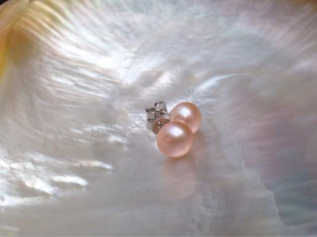 wedding photo - 8mm Natural Pink Color AAA Genuine Pearl Earrings, Genuine Pearl Studs, Genuine Pearl Earrings, Genuine Pearl Stud Earrings, 925 Silver Post from ADARNA GALLERY